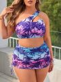 SHEIN Swim Vcay Plus Size Coconut Tree Printed Swimsuit 3pcs/Set