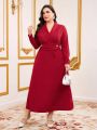 SHEIN Modely Plus Size Women'S Shawl Collar Long Sleeve Dress