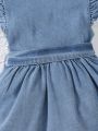 Baby Girls' Cute Flutter Sleeve Belted Denim Dress