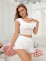 Lace Trimmed Camisole Top & Shorts Ladies' Pajama Set