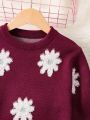 Casual & Cute Flower Detail Sweater For Teenage Girls