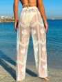 SHEIN Swim Vcay 1pc Elastic Waist Embroidered Mesh Cover Up Pants