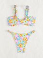 SHEIN Swim Mod Floral Print Bikini Set With Knot Detail