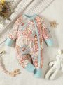 Baby Girls' Simple And Fashionable Floral All Over Printed Long Sleeve With Long Pants For Home Wear