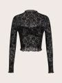 SHEIN ICON Women's Floral Jacquard Mesh Top'