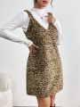 SHEIN Essnce Leopard Plush Women's Spaghetti Strap Dress