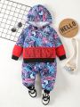 2pcs Baby Boys' Letter And Tropical Printed Hooded Sweatshirt With Trousers Set