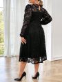 SHEIN Privé Women's Plus Size Lace Puff Sleeve Dress