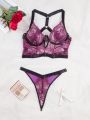 SHEIN Ladies' Color Block Lace Hollow Out Sexy Lingerie Set