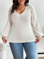 SHEIN Frenchy Plus Size V-Neck Lantern Sleeve T-Shirt