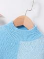 Tween Girl Color Block Drop Shoulder Mock Neck Sweater