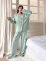 DAZY Button-front Long Sleeve Top And Long Pants Pajama Set