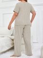 Plus Size Notch Neck Short Sleeve T-Shirt And Long Pants Pajama Set