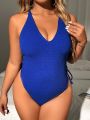 SHEIN Swim Basics Plus Size Solid Color Backless One-Piece Swimsuit