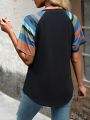 Contrast Color Raglan Sleeve Casual T-Shirt