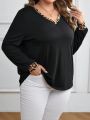 EMERY ROSE Plus Size Women's Leopard Print Hem Lantern Sleeve T-shirt