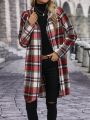 SHEIN LUNE Plaid Print Zip Up Hooded Coat