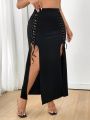 PUNK Plus Size Women's Jacquard Bandage Double High Slit Skirt