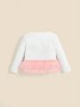 SHEIN Baby Girls' Swan Printed Long Sleeve Mesh Splicing Shirt And Footed Pants Set