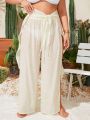 SHEIN Swim Basics Plus Split Thigh Belted Wide Leg Cover Up Pants With Bikini Bottom