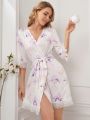 Ladies' Lace Trimmed Floral Printed Robe