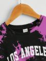 SHEIN Toddler Boys' Street Style Casual Letter Tie Dye Print Short Sleeve T-Shirt