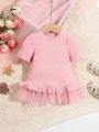 SHEIN Baby Girl Casual Elegant Romantic Mesh Skirt Puff Sleeve Dress, Suitable For Spring And Summer Outing
