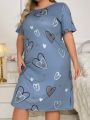 Plus Size Love Heart Print Short Sleeve T-Shirt Sleep Dress