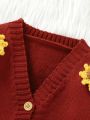 Infant Crochet Sunflower 3d Flower Decoration Cardigan Sweater