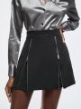 SHEIN BIZwear Women'S High Waist Front Zipper Below Knee Skirt