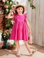 SHEIN Kids SUNSHNE Young Girl Woven Solid Color Loose Casual Dress With Ruffled Hem