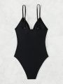 SHEIN Swim BAE Black One Piece Camisole With Strap Detailing