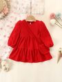 Baby Girl Solid Ruffle Hem Smock Dress With Bag