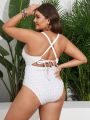 SHEIN Swim Basics Plus Size Women'S Hollow Out One Piece Textured Swimsuit