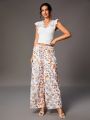 SHEIN Tall Full-Printed High Waisted Wide-Leg Pants, Botanical Theme