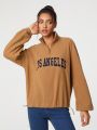 Vitoria Brayner Letter Embroidered Half Zip Fleece Sweatshirt With Zipper