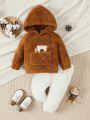 Baby Boy Bear Embroidery Kangaroo Pocket Fluffy Hoodie & Pants