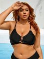 SHEIN Swim BAE Plus Size Crossed Hollow Out Halter Cami Bikini Top