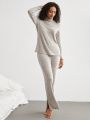 SHEIN Leisure High Neck Long Sleeve Home Clothes Tops