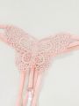 SHEIN 3pcs/Set Ladies' Sexy Lace T-Back Panties With Floral Applique