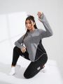 Yoga Basic Women's Plus Size Loose Color Blocking Drawstring Hoodie And Tight Breathable Sports Leggings Set