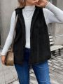 SHEIN Frenchy Plus 1pc Solid Hooded Teddy Vest Jacket