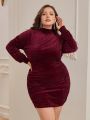 SHEIN Clasi Ladies' Velvet Stand Collar Bodycon Plus Size Dress