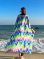 SHEIN Swim Mulvari Random Printed Batwing Sleeve Loose Dress Cover Up