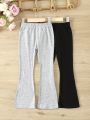 Little Girls' 2pcs Knit Bell Bottom Pants Set For Spring And Autumn