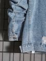 SHEIN Men Ripped Frayed Flap Pocket Denim Jacket Without Sweater