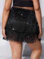 SHEIN CURVE+ Plus Size Women's Sparkling Fringed Shorts