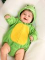 SHEIN Baby Boy Cartoon Frog Design Hooded Costume Bodysuit
