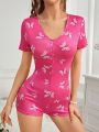 Butterfly Printed Short Sleeve Pajama Romper