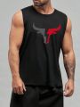 Manfinity Plus Size Men'S Bull Head Print Tank Top With Round Neckline